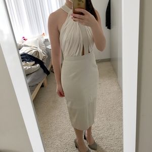 Cushnie et Ochs White Silk Leather Midi Dress Sz 4